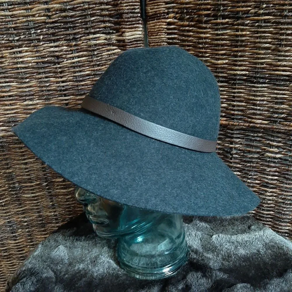 J. CREW 100% Wool Felt Hat S/M/ Gray Wide Brim Floppy Boho Fedora Western Cowboy